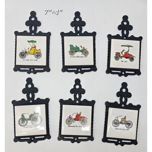 Vintage Cast Iron Wall Plaques/ Trivets – Set of 6 Early Automobiles (1895–1905)